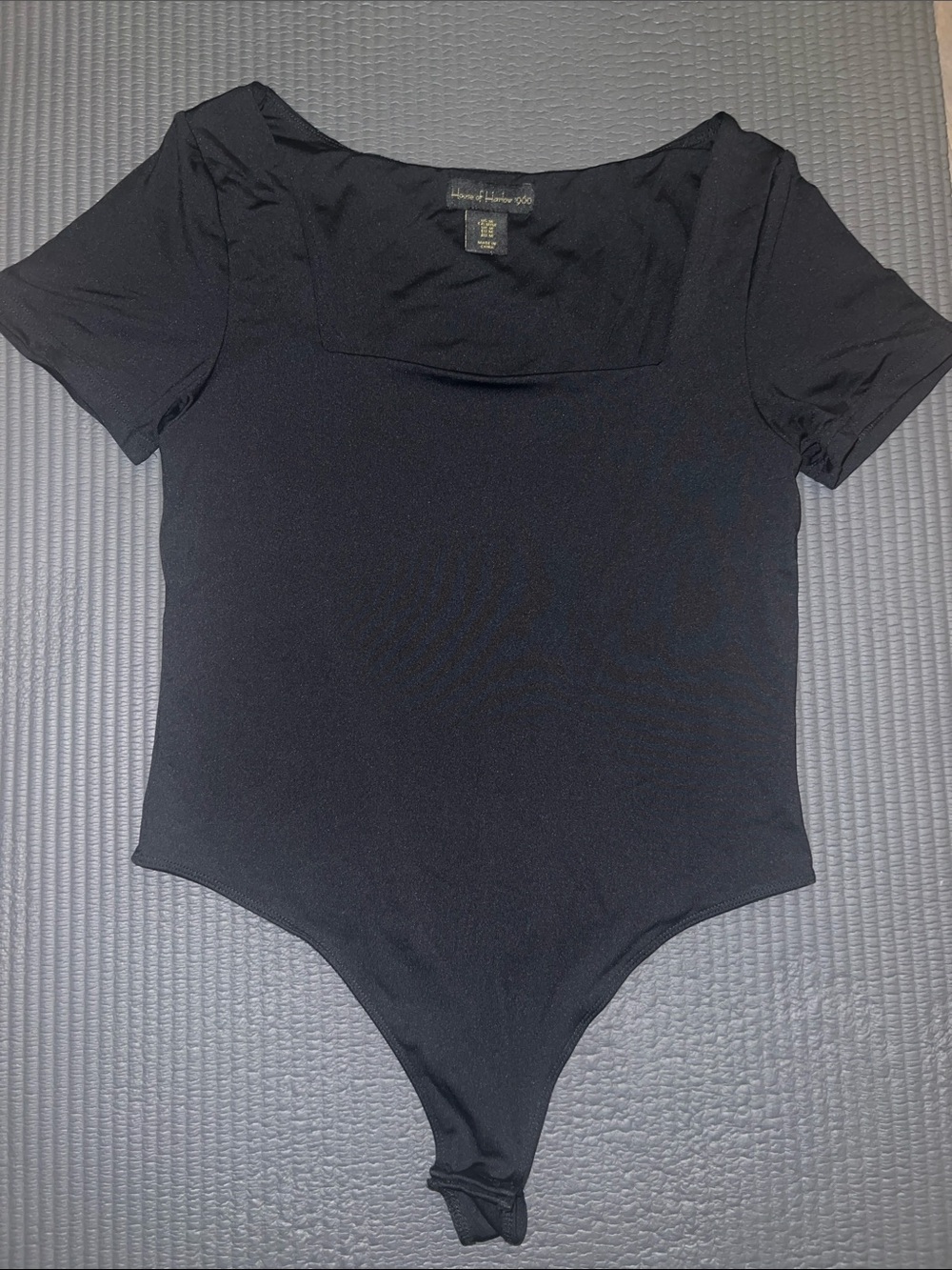 House of Harlow 1960 Black Square Neck Short Sleeve Bodysuit